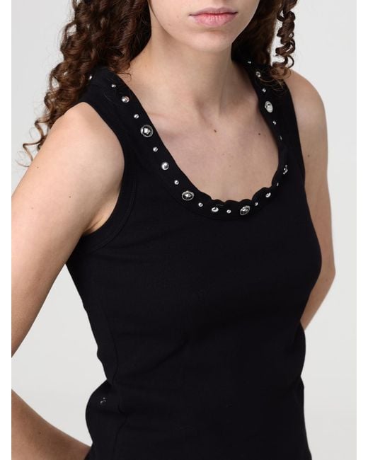 Versace Black Ribbed Studded Decorative Button Top