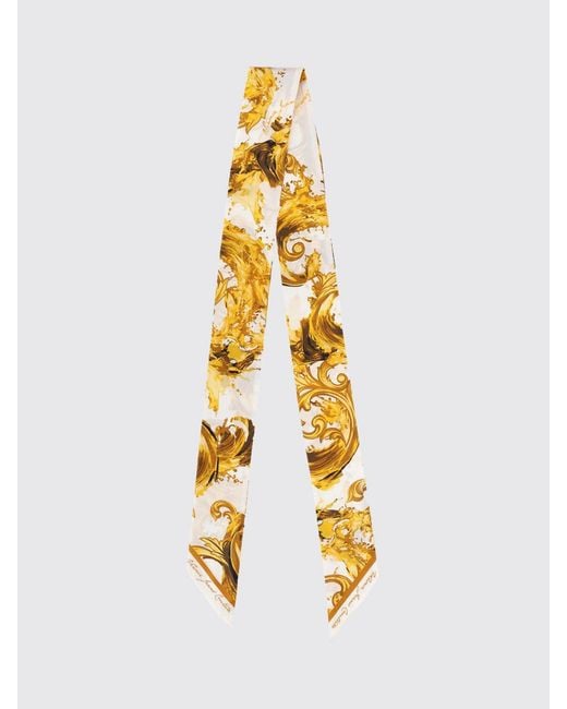 Versace Jeans Couture Metallic Baroque Print Pure Silk Bandeau Scarf