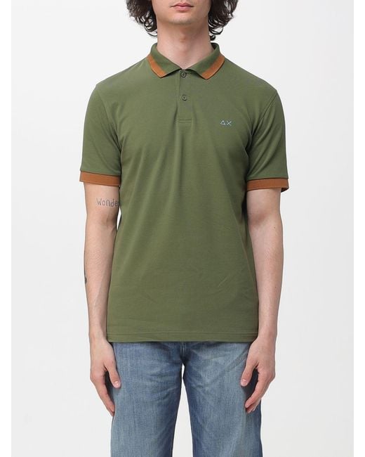 Sun 68 Green Cotton Logo Polo Shirt for men
