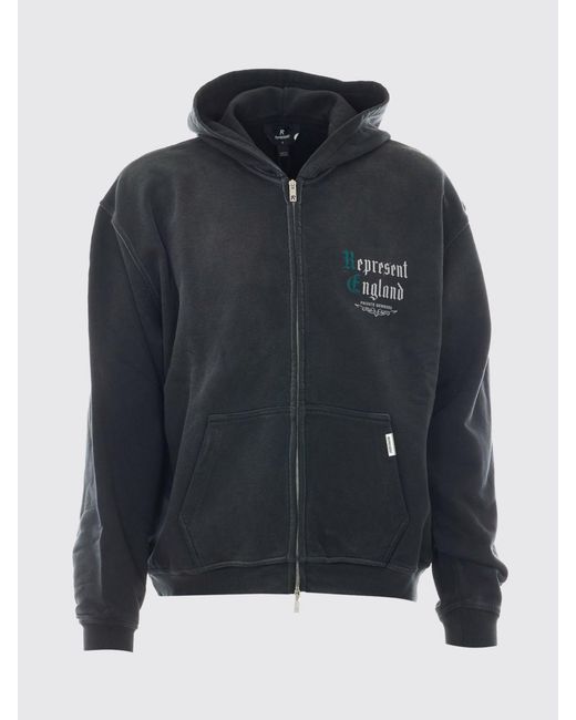 Represent Black Relaxed Fit Zip-Up Hoodie for men