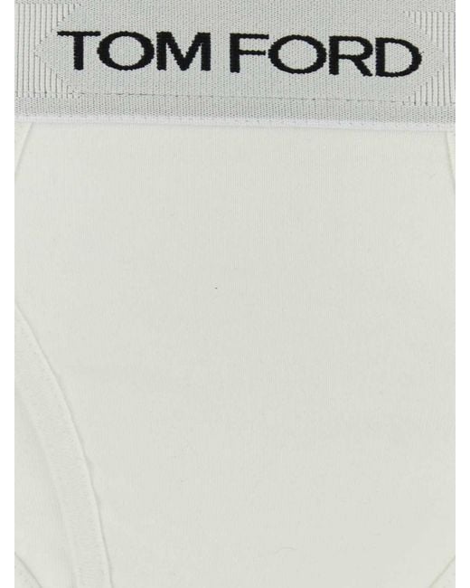 Tom Ford White Stretch Cotton Briefs With Logo Waistband for men