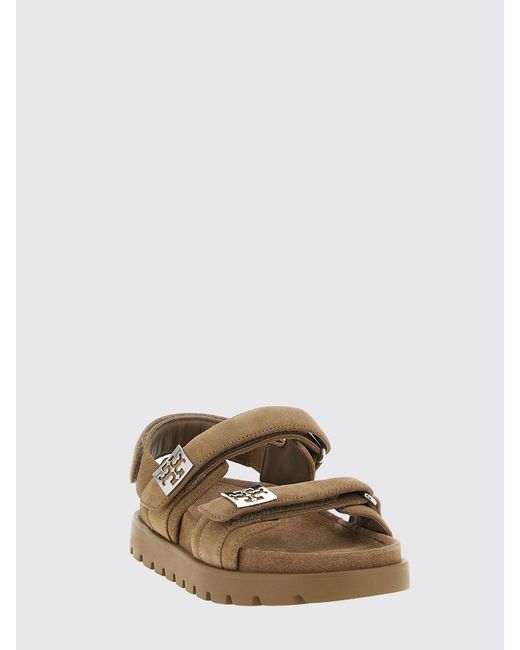 Tory Burch Gray Mellow Suede Platform Sandals With Double T Logo