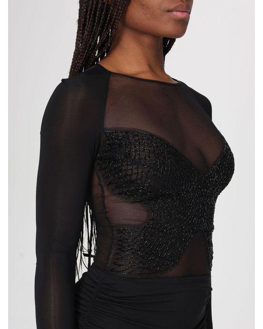 Elisabetta Franchi Black Stretch Viscose Bodysuit Top