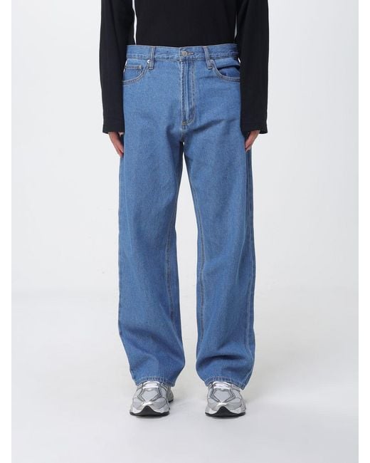 Obey Blue Cotton Wide-Leg Jeans for men