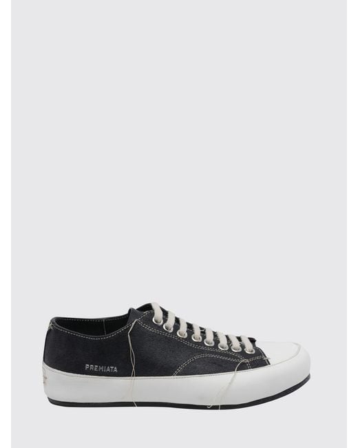 Premiata White Low Top Smooth Calfskin Leather Trainers With A Laminated Side Logo for men
