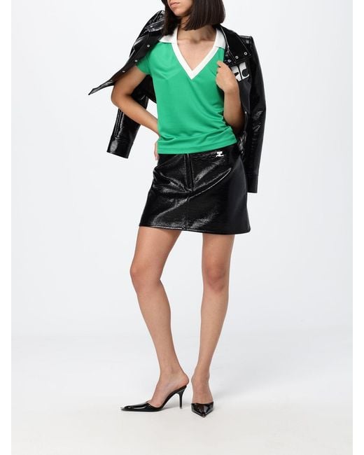 Courreges Green CourrÈ Ges Slim Fit Polyester Polo T-Shirt With Contrast Piping