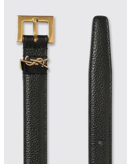 Saint Laurent Gray Cassandre Grained Leather Belt for men