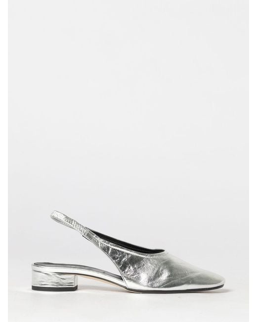 Aeyde White Laminated Leather Slingback Pumps