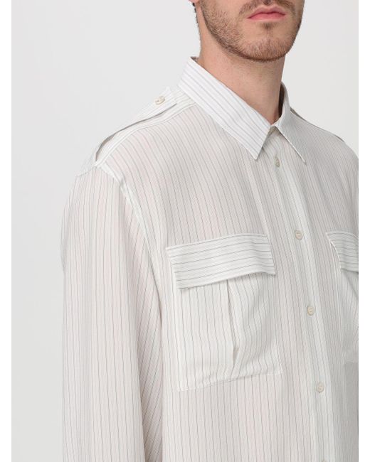 Camicia in satin di seta a righe di Saint Laurent in White da Uomo