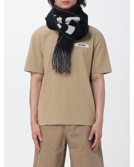 Jacquemus Black Wool Scarf With Jacquard Logo for men