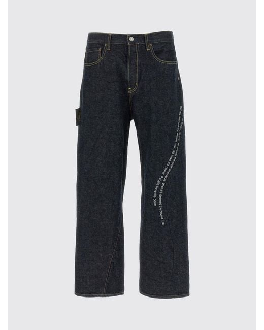 Undercover Blue Straight Fit Stretch Denim Jeans With Slogan Print And Mid-Rise Waist for men