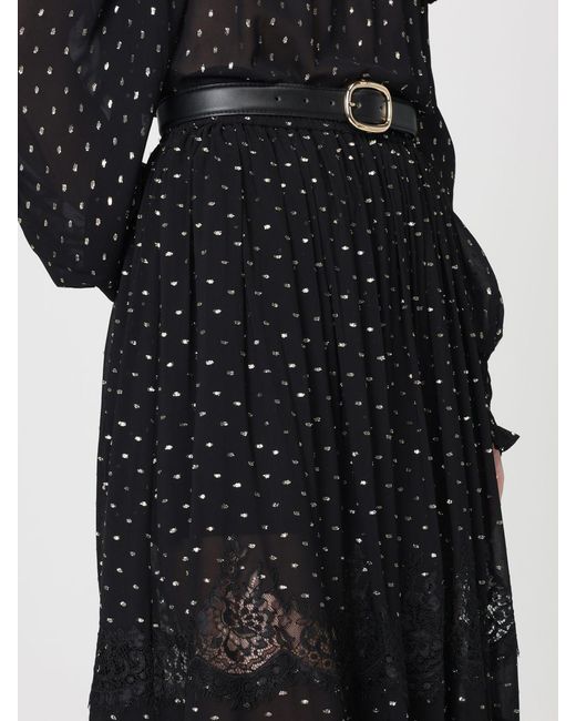 Self-Portrait Black Polka Dot Viscose Long Skirt