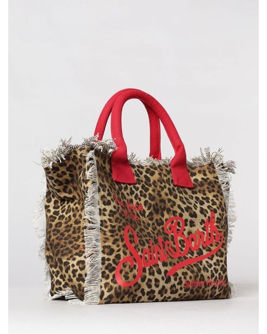 Mc2 Saint Barth Red Printed Cotton Vanity Bag With Logo