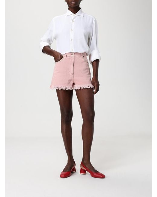 Valentino Pink Cotton Blend Shorts With Printed Pockets