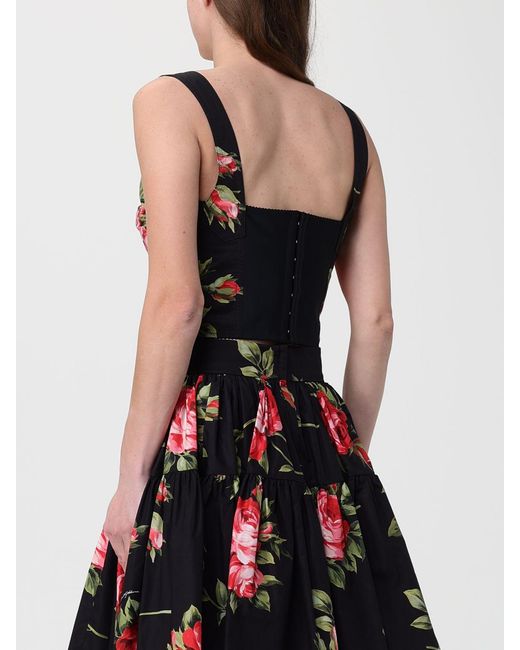 Dolce & Gabbana Red Dolce &Amp Gabbana Floral Cotton Blend Corset Top
