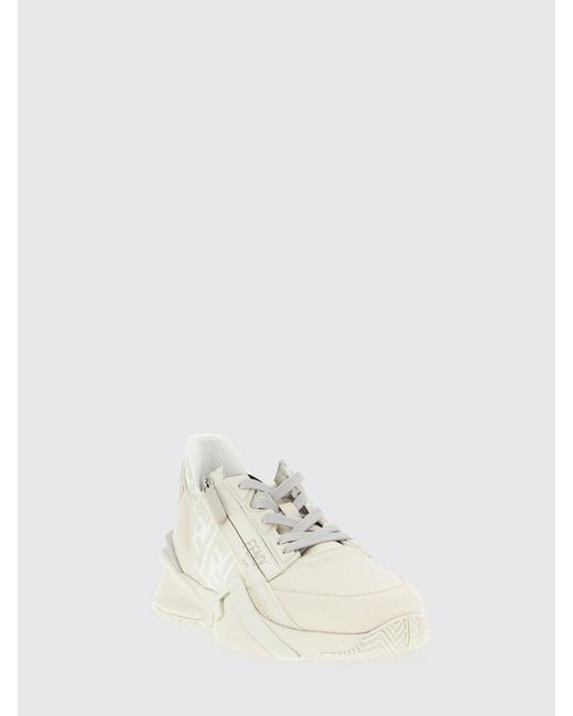 Fendi Natural Flow Leather And Cotton Blend Sneakers With Ff Jacquard Monogram for men