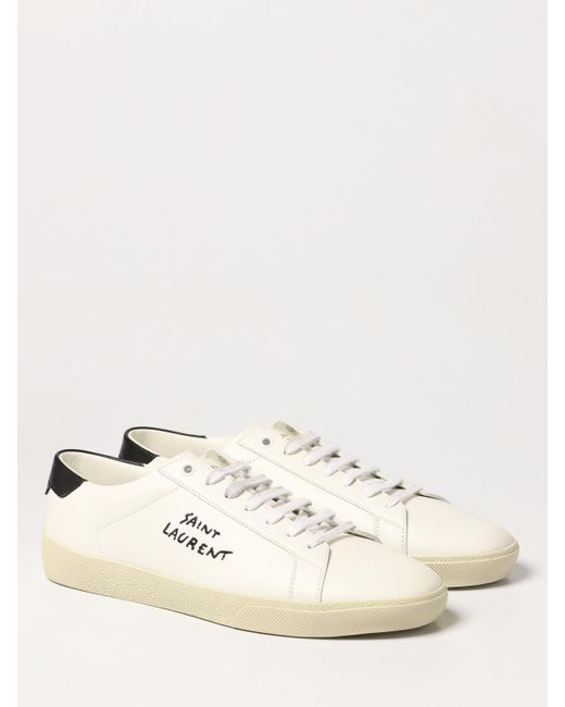 Saint Laurent Natural Sneakers In Smooth Leather With Embroidered Logo for men