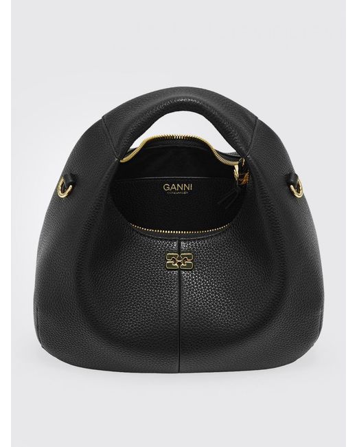 Ganni Black Recycled Leather Hobo Bag