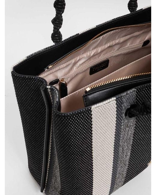 Twinset Black Striped Canvas Bag