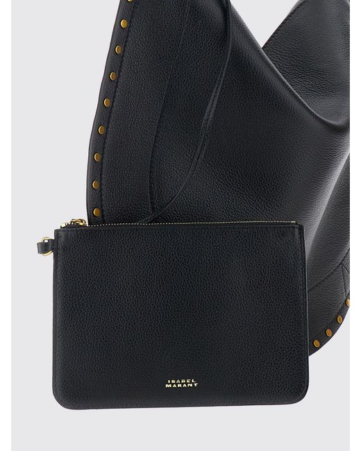 Isabel Marant Black Oskan Studded Calfskin Hobo Bag With Removable Pouch
