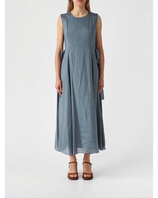 Max Mara Blue Ramie Midi Dress