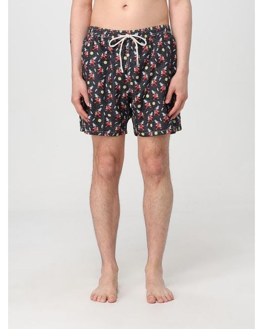Mc2 Saint Barth Black Printed Swim Trunks With Side Pockets for men