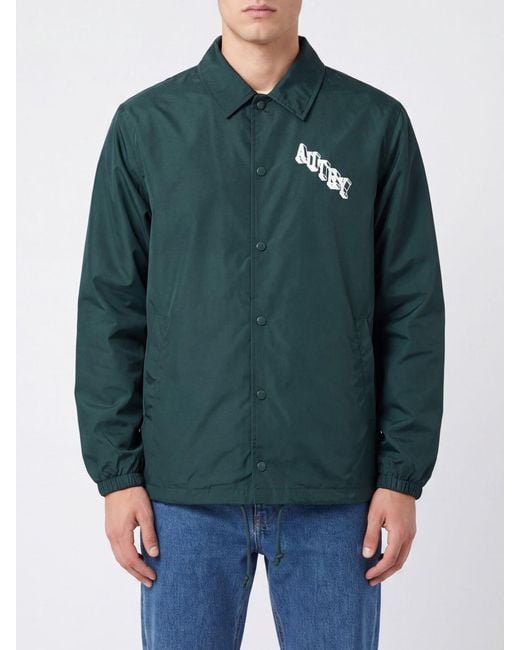 Autry Green Goose Down Padded Technical Fabric Shirt Jacket With Logo for men