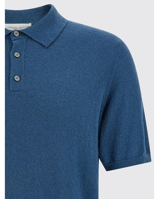 Roberto Collina Blue Cotton Blend Polo Shirt for men