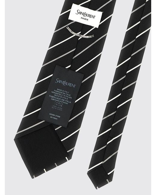 Corbata Clásica De Pura Seda Negra Con Estampado De Rayas Saint Laurent de hombre de color White