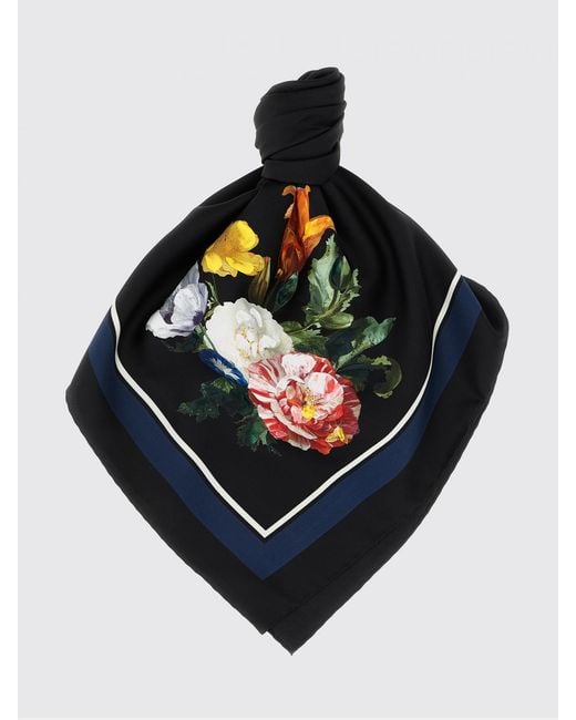 Maison Margiela Blue Silk Scarf With Floral Print
