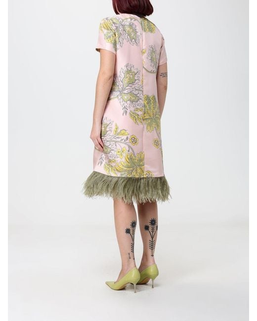 LaDoubleJ White Floral Print Silk Midi Evening Dress With Feather Details
