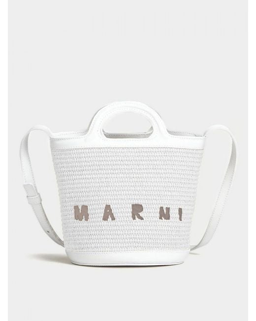 Marni White Tropicalia Leather And Raffia Bag