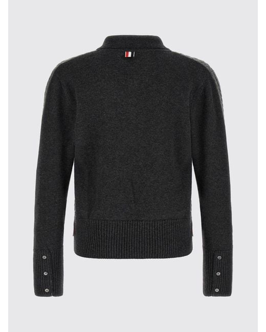 Thom Browne Gray 4-Bar Slim Fit Long-Sleeved Virgin Wool Polo for men
