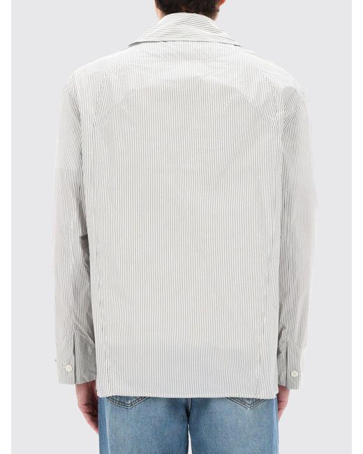 Jacquemus White Boutis Striped Cotton Poplin Short Jacket With Cuban Collar for men