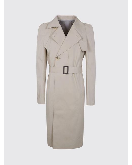 Rick Owens Natural Double Breasted Stretch Cotton Trench Coat for men