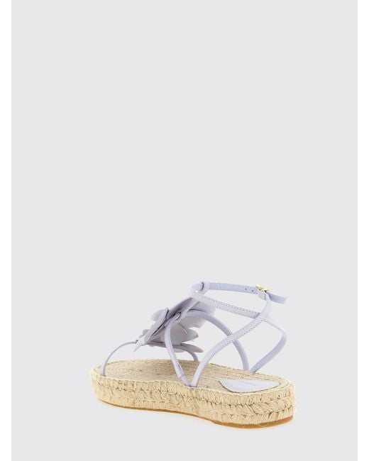 Zimmermann White Orchid Leather Wedge Sandal With Floral Applications