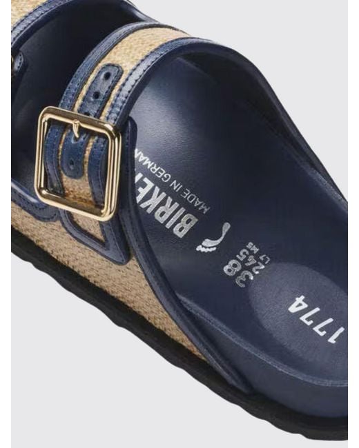 Birkenstock White Bicolor Leather And Raffia 1774 Arizona Flat Sandals