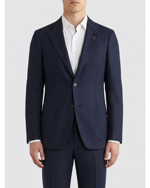 Lardini Blue Single-Breasted Wool Blazer for men