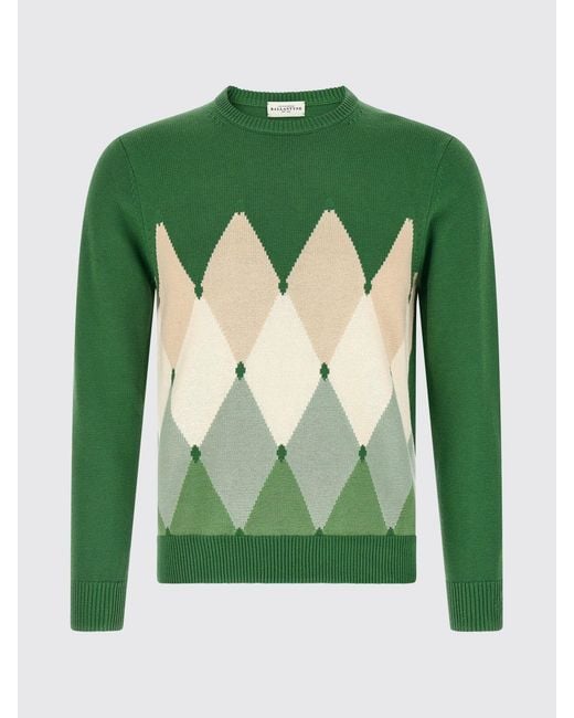 Ballantyne Green Argyle Cotton And Cashmere Blend Crew Neck Sweater With Slim Fit for men
