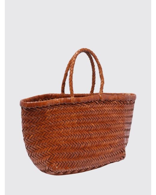 Dragon Diffusion Brown Triplo Salto Woven Leather Handbag With Double Handle