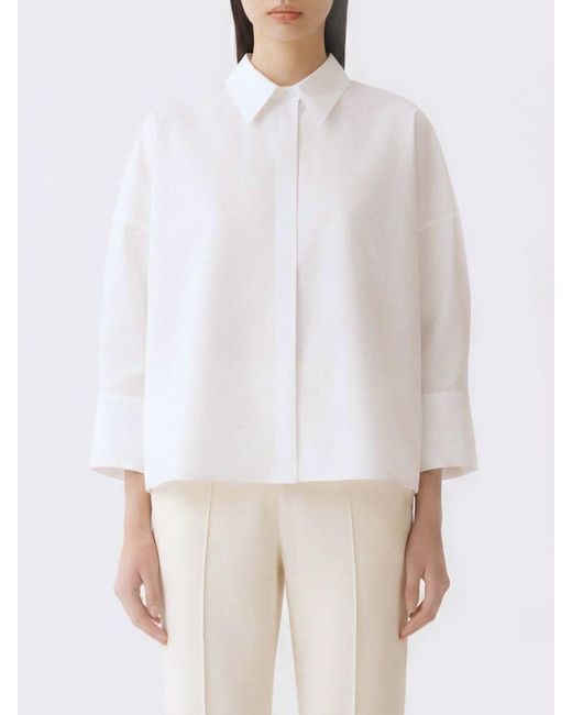 Fabiana Filippi White Oversize Cotton Shirt With Diamond Thread
