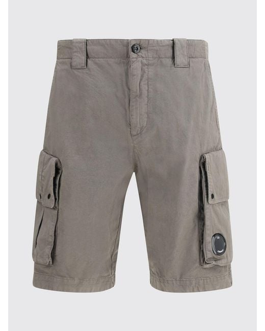 C P Company Gray Cotton Cargo Shorts for men