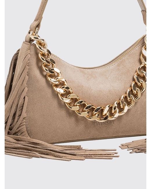 Twinset Natural Liliane Suede Fringed Bag