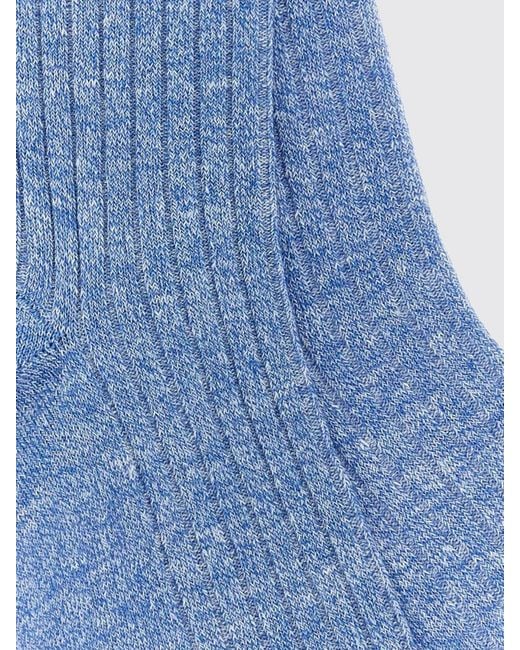 Gallo Blue Ribbed Linen And Cotton Blend Socks for men