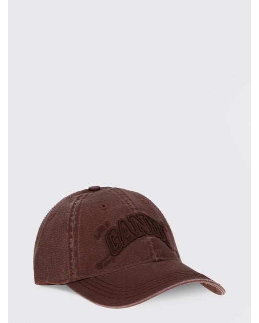 Ganni Brown Cotton Baseball Cap With Contrast Monogram