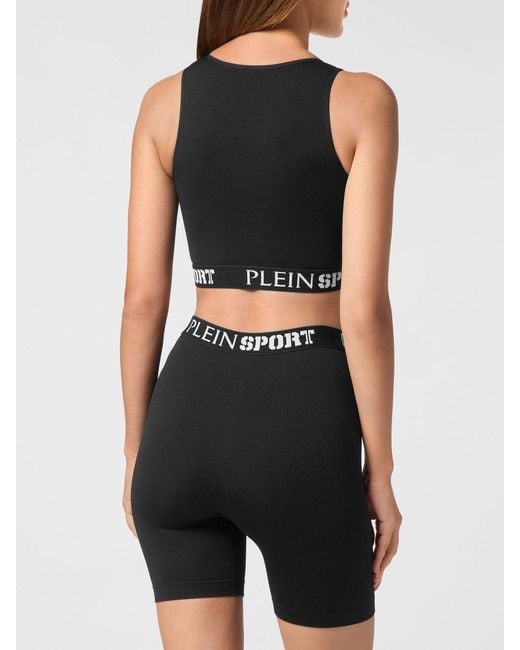 Philipp Plein Black Technical Stretch Fabric Crop Top