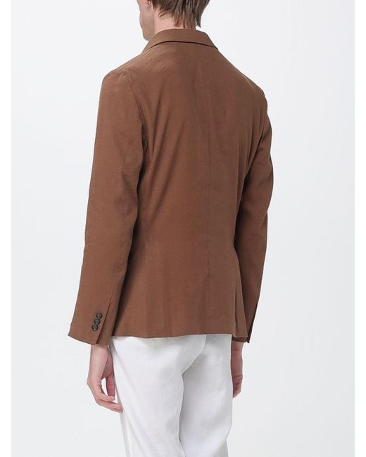 Paolo Pecora Brown Linen And Viscose Double-Breasted Blazer for men