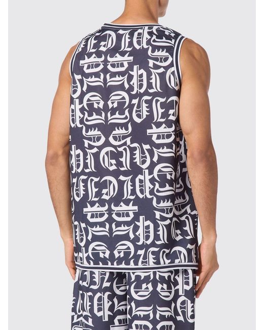 Philipp Plein Blue Gothic Cotton Tank Top With Contrast Logo And Crew Neck for men