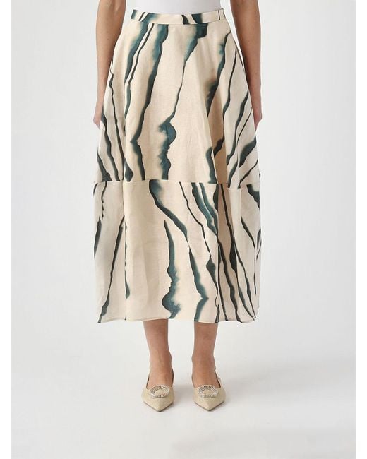 Liviana Conti Natural Printed Linen Midi Skirt