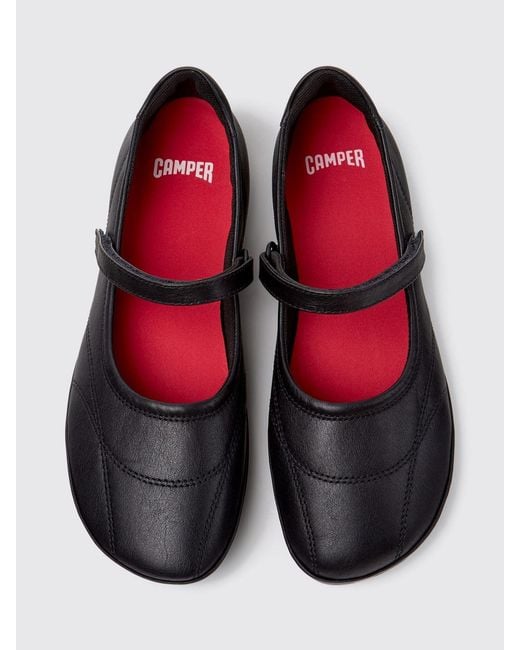 Camper White Right Nina Leather Mary Jane Flats With Velcro Strap